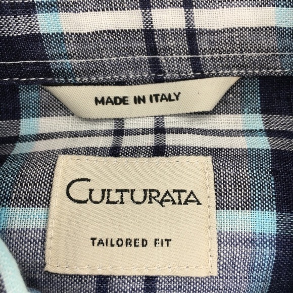 Culturata Blue/Pink/White Tailored Fit Linen Button Up Shirt - Size S - 15/38 - Picture 3 of 14